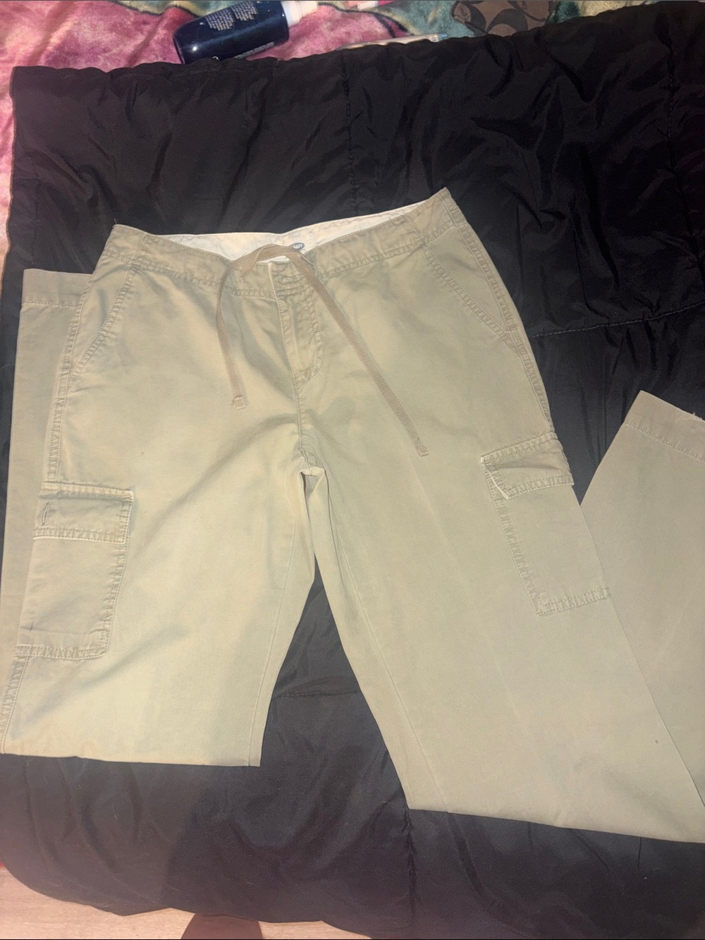 Womens Cargo Drawstring Pants in Light Khaki